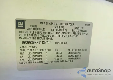 2009 Chevrolet Express 2500 Work Van from USA, damaged, VIN 1GCGG29KX91138761